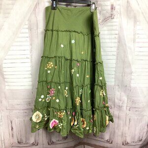 Anthropologie Lithe Green Embroidered Midi Skirt 12